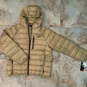 REEBOK Men's Glacier Shield Jacket Zip Insulated Resistant Hood Sand NWT Size XL